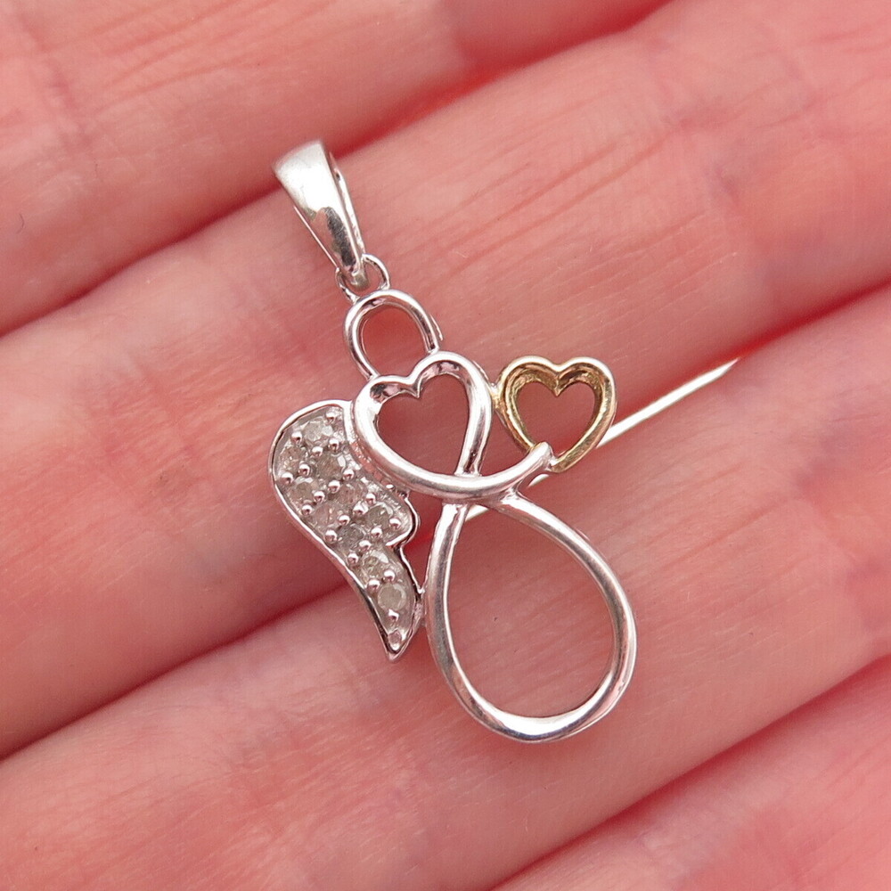 Charles Winston Sterling Silver 2-Tone Real Diamond Angel Heart Charm Pendant